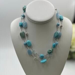 Margo Morrison Blue Topaz Turq Silver Pyrite Aquamarine Larimar Opal Necklace